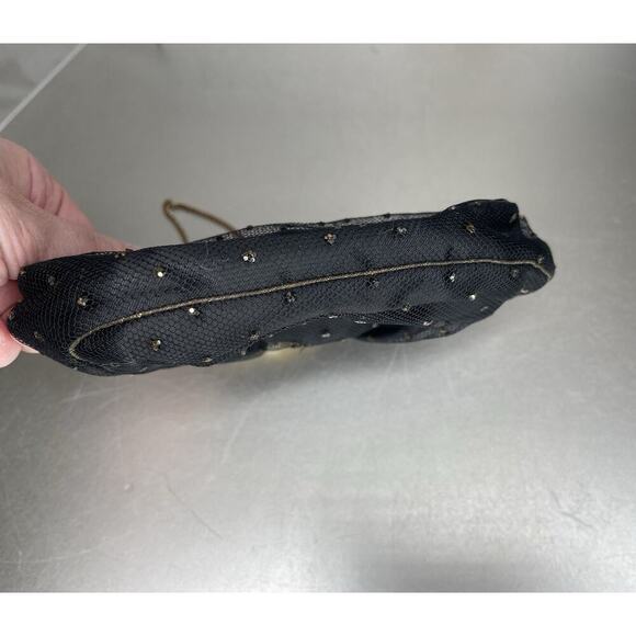 Vintage Black Sparkle Sequin & Pearl Snap Evening Bag Made In France - Picture 5 of 7